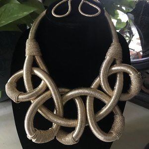 Gold-tone Wrapped Statement Necklace and Earring Set